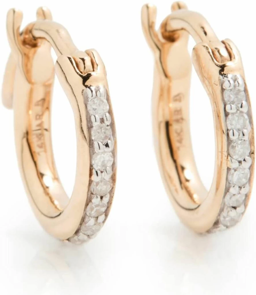 Adina Reyter 14K Gold Pave Huggie Hoop Earrings for Women, Solid Gold Small Hoops with Clear Cubic Zirconia, One Size Luxury Hoop Earrings