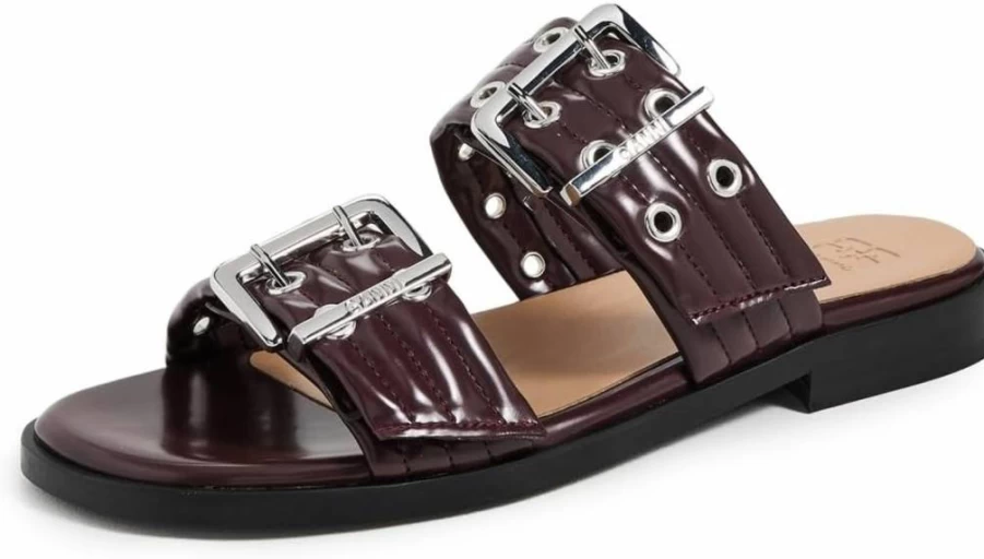 Ganni Women's Two Strap Buckle Sandals - Oleatex Comfortable Box Design