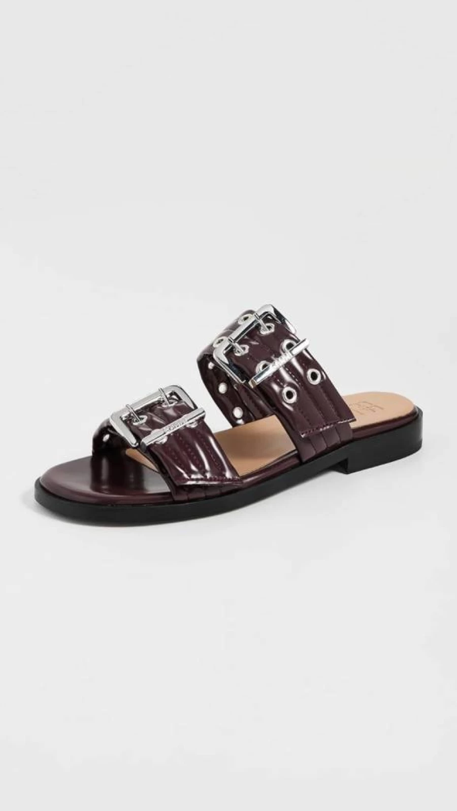 Ganni Women's Two Strap Buckle Sandals - Oleatex Comfortable Box Design