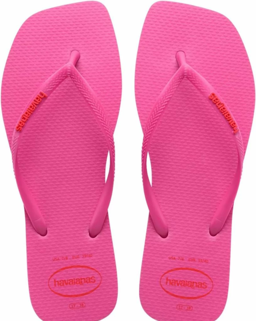Havaianas Women's Slim Flip Flops - Square Logo Pop-Up Sandals for Comfort & Style