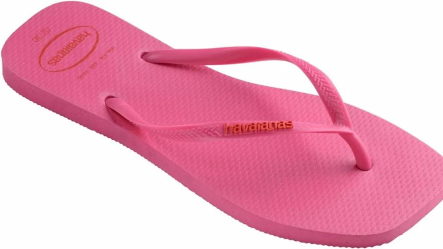 Havaianas Women's Slim Flip Flops - Square Logo Pop-Up Sandals for Comfort & Style