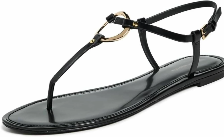 Tory Burch Women's Ring Detail Flat Sandals | Comfortable Summer Slide Shoes