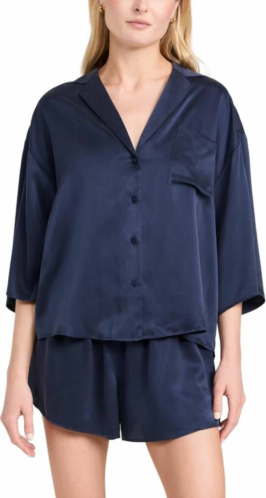Lunya Women's Washable Silk Relaxed Button-Up Shirt & Shorts Pajama Set