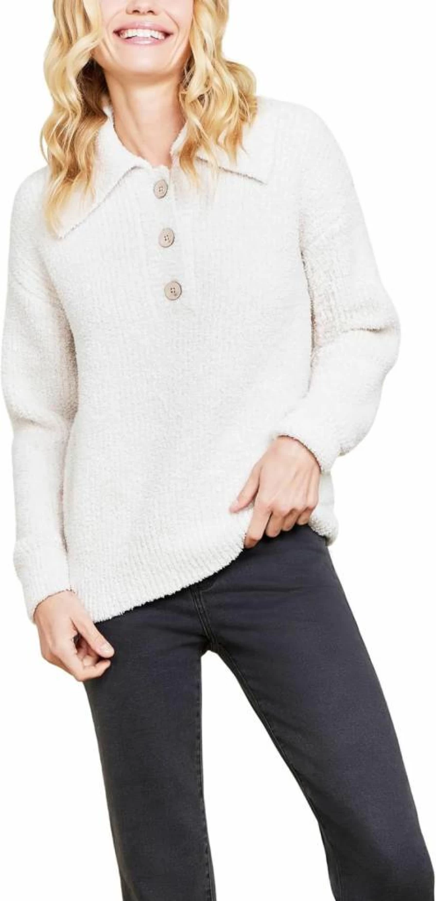 Barefoot Dreams Women's CozyChic Button-Up Pullover Sweater Soft Lounge Wear