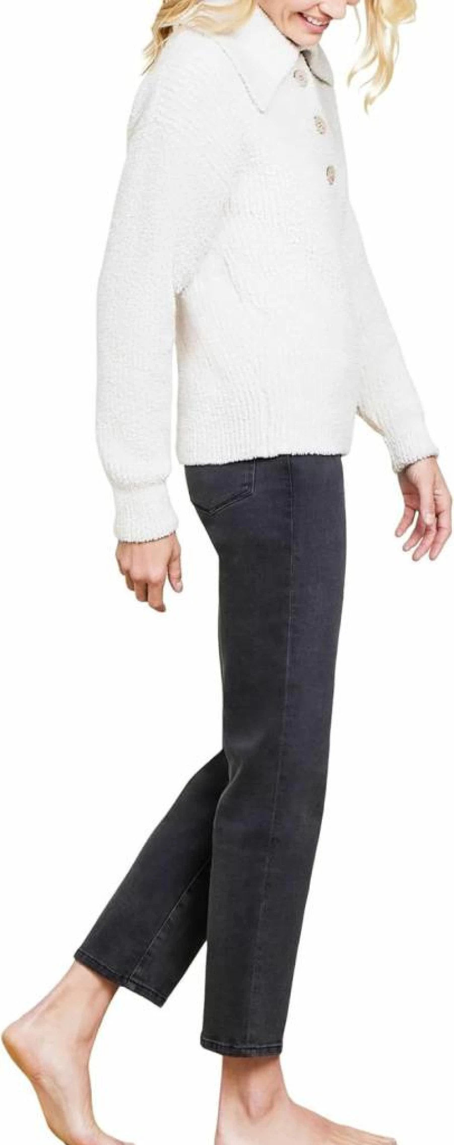 Barefoot Dreams Women's CozyChic Button-Up Pullover Sweater Soft Lounge Wear