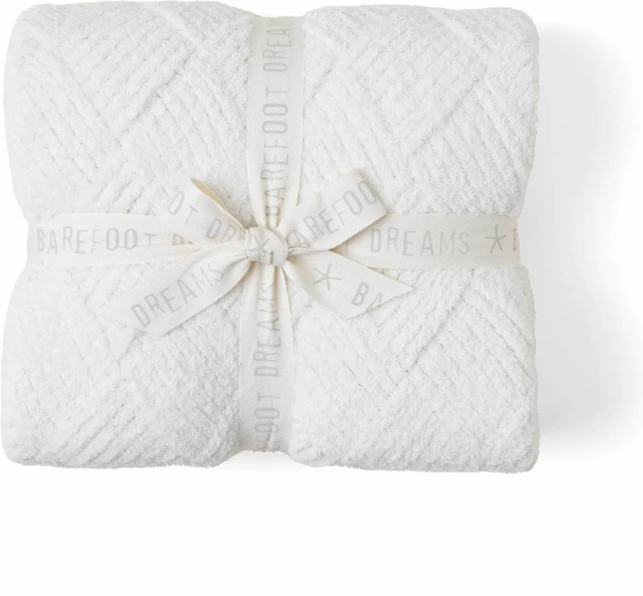 Barefoot Dreams Cozychic Diamond Weave Throw Blanket for Women - Soft Luxe Moonbeam Blue Oversized Plush Throws
