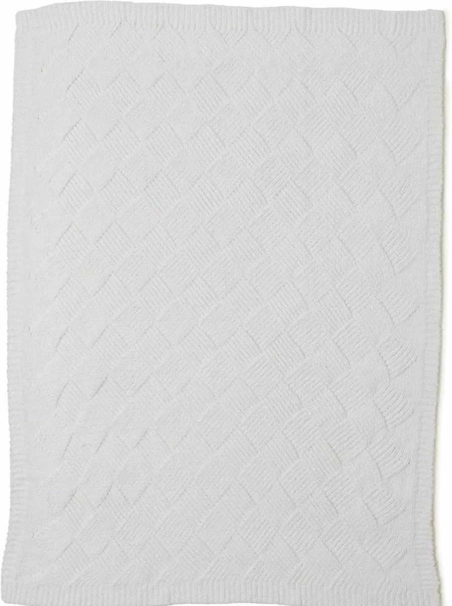 Barefoot Dreams Cozychic Diamond Weave Throw Blanket for Women - Soft Luxe Moonbeam Blue Oversized Plush Throws