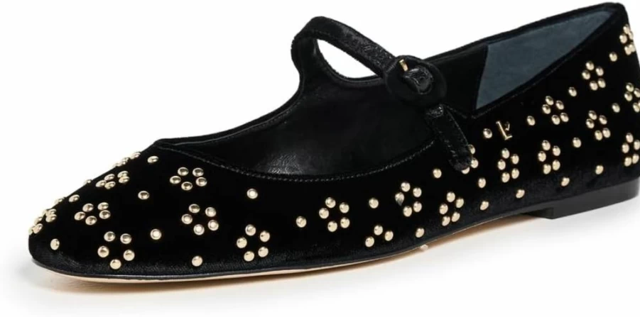 Larroude Blair Black Velvet Studded Ballet Flats for Women - US Size 7 Medium