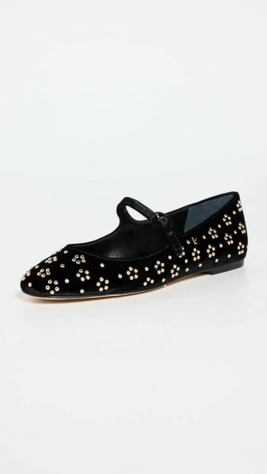Larroude Blair Black Velvet Studded Ballet Flats for Women - US Size 7 Medium