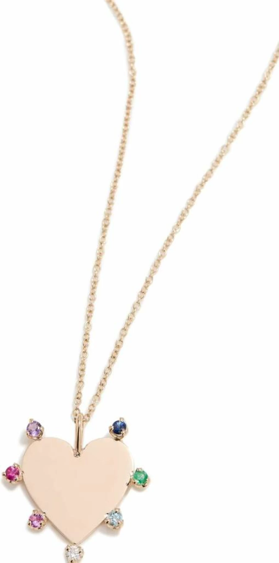 ZOE CHICCO 14K Gold Heart Pendant Necklace with 7 Rainbow Gemstones for Women