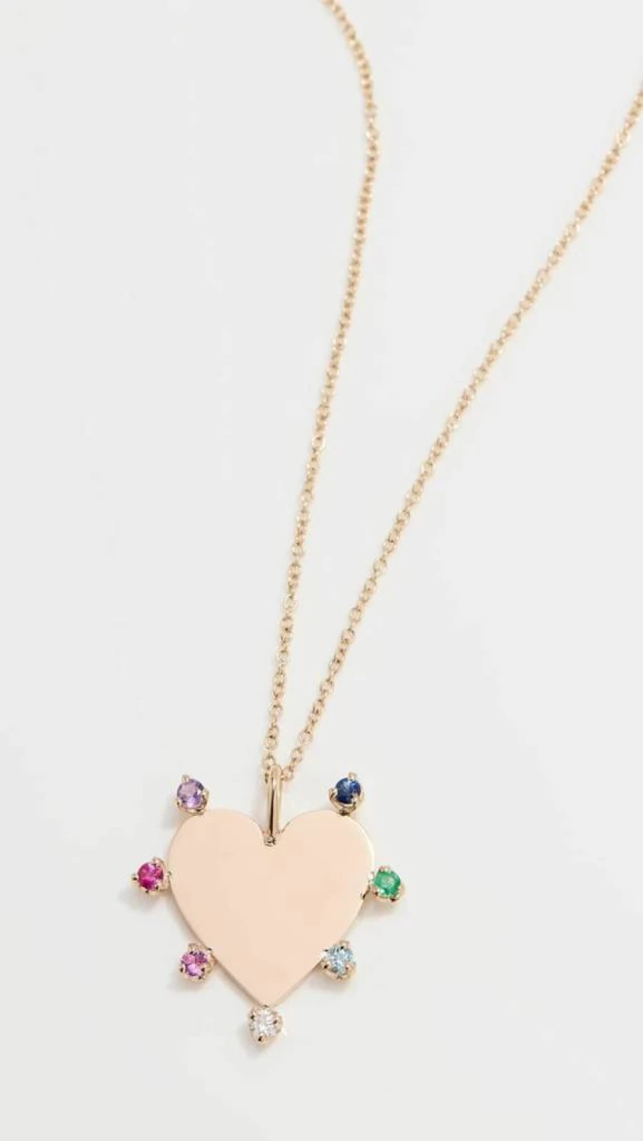 ZOE CHICCO 14K Gold Heart Pendant Necklace with 7 Rainbow Gemstones for Women