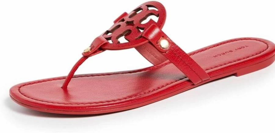 Tory Burch Women's Miller Leather Slide Sandals - Comfortable Flat Summer Slide Sandals for Women