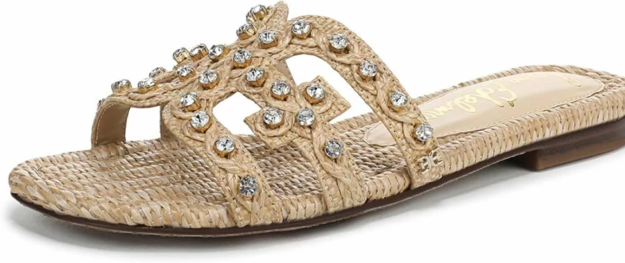 Sam Edelman Women's Bay Jewel Flat Sandal – Comfortable Leather Summer Shoes with Gemstone Accents