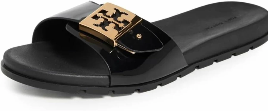 Tory Burch Women's Leather Buckle Slide Sandals | Comfortable Flat Slides | Casual Summer Shoes