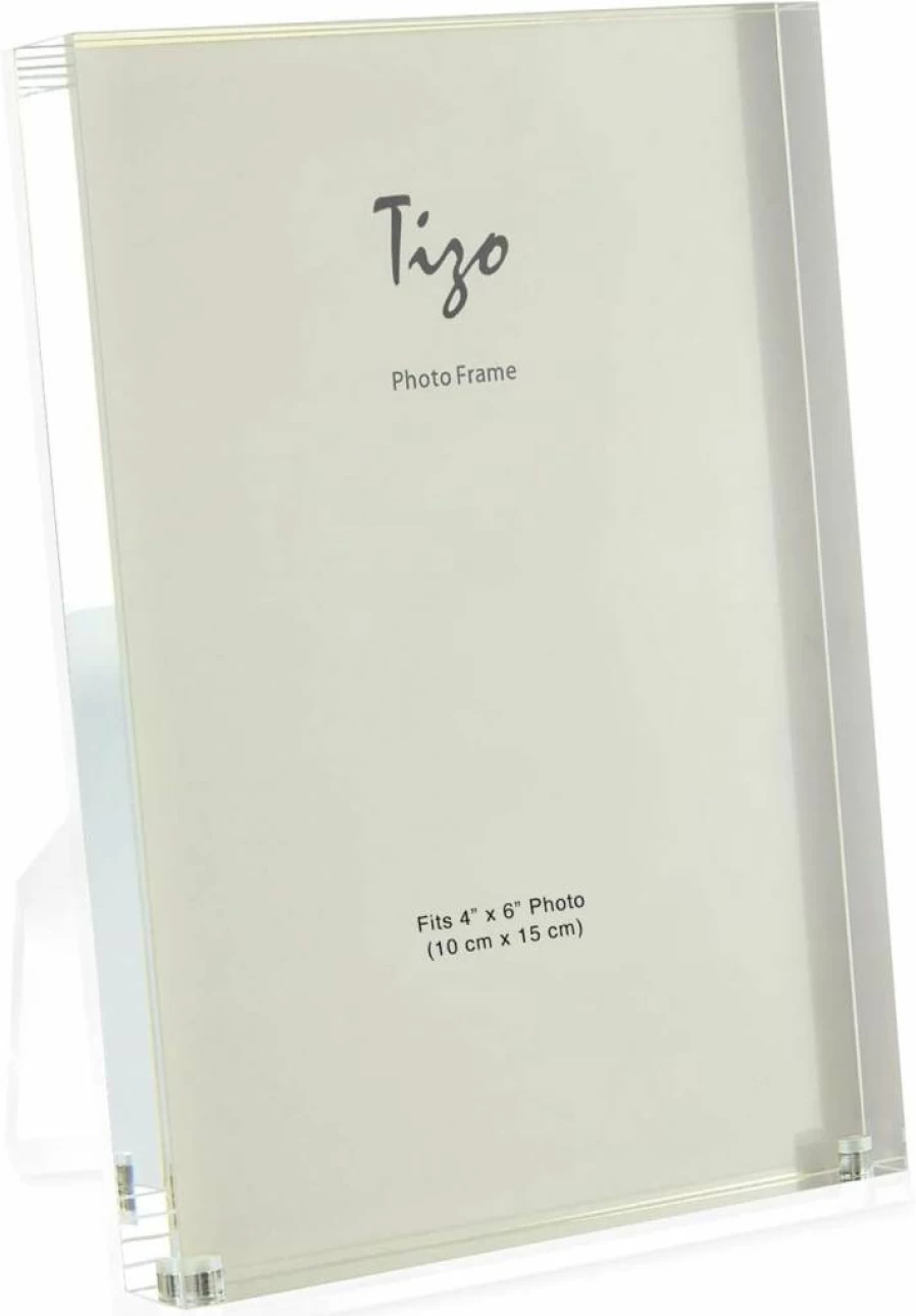 TIZO 4x6 Vertical Lucite Photo Frame - 1 Inch Thick Clear Acrylic, Magnetic Closure, Elegant Display for Pictures - Multiple Colors (Boutique Quality)