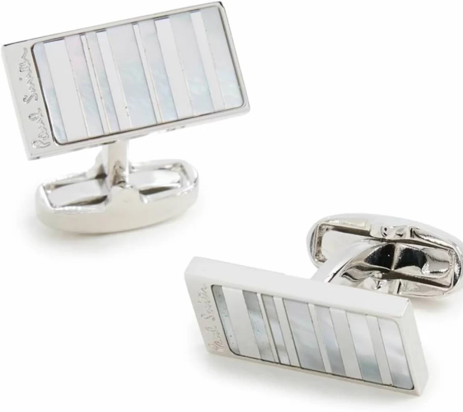 Paul Smith Men's Striped Mother of Pearl Cufflinks for Formal Wear