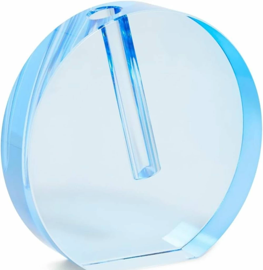 Tizo Design Modern Large Glass Vase for Women - Crystal Clear Round Flat Centerpiece for Home Decor