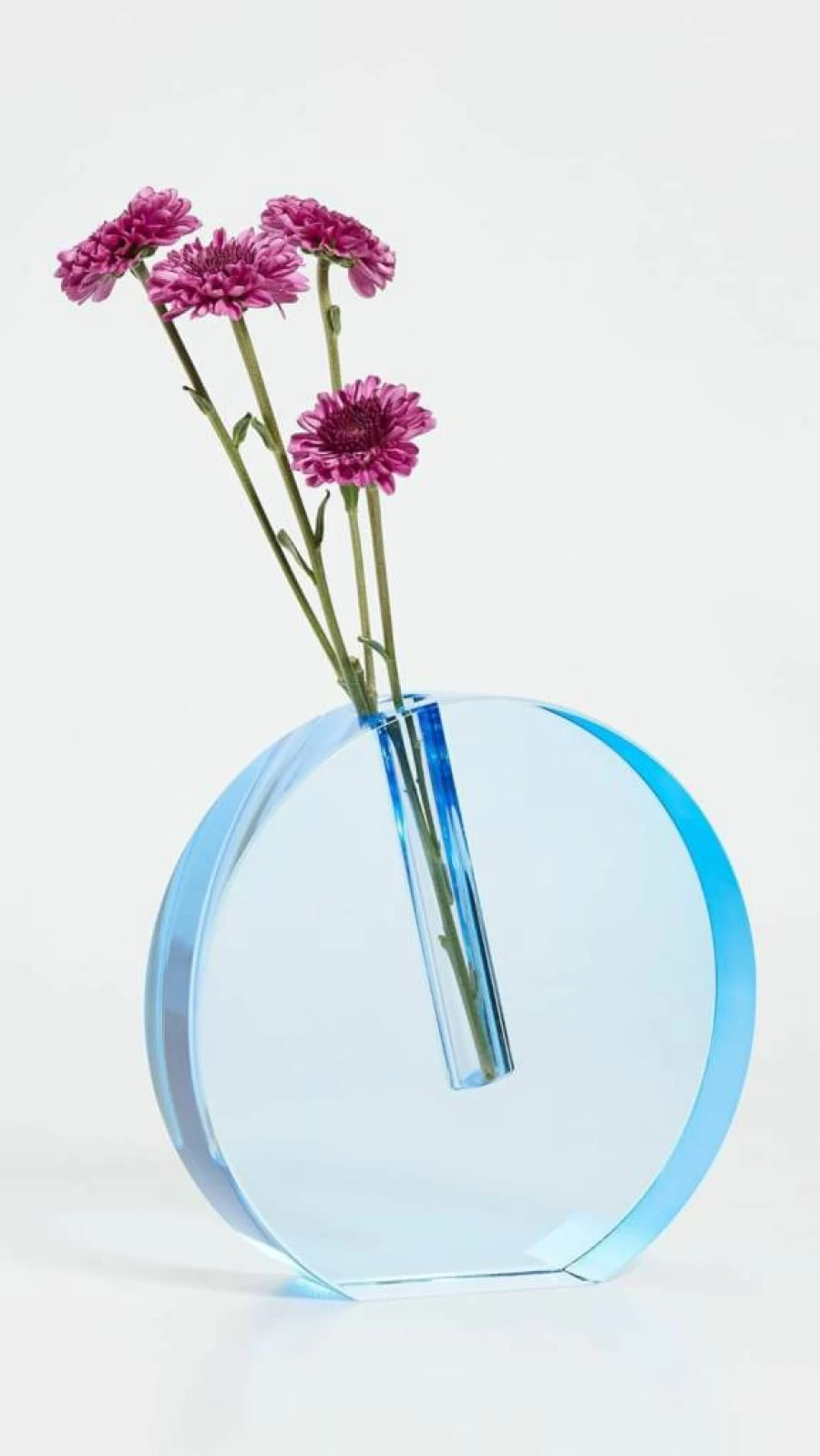 Tizo Design Modern Large Glass Vase for Women - Crystal Clear Round Flat Centerpiece for Home Decor