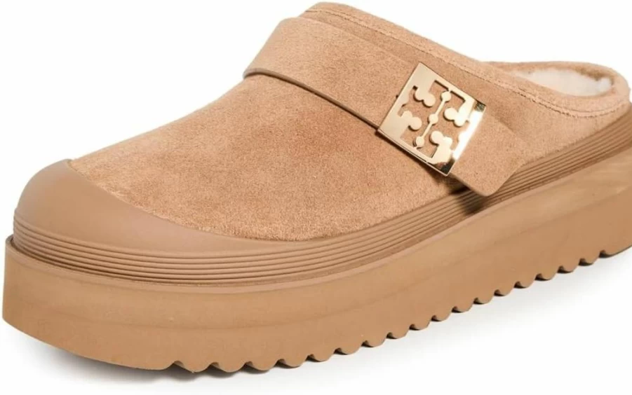 Tory Burch Women's Mellow Shearling Platform Slide Mules Luxury Comfortable House Slippers