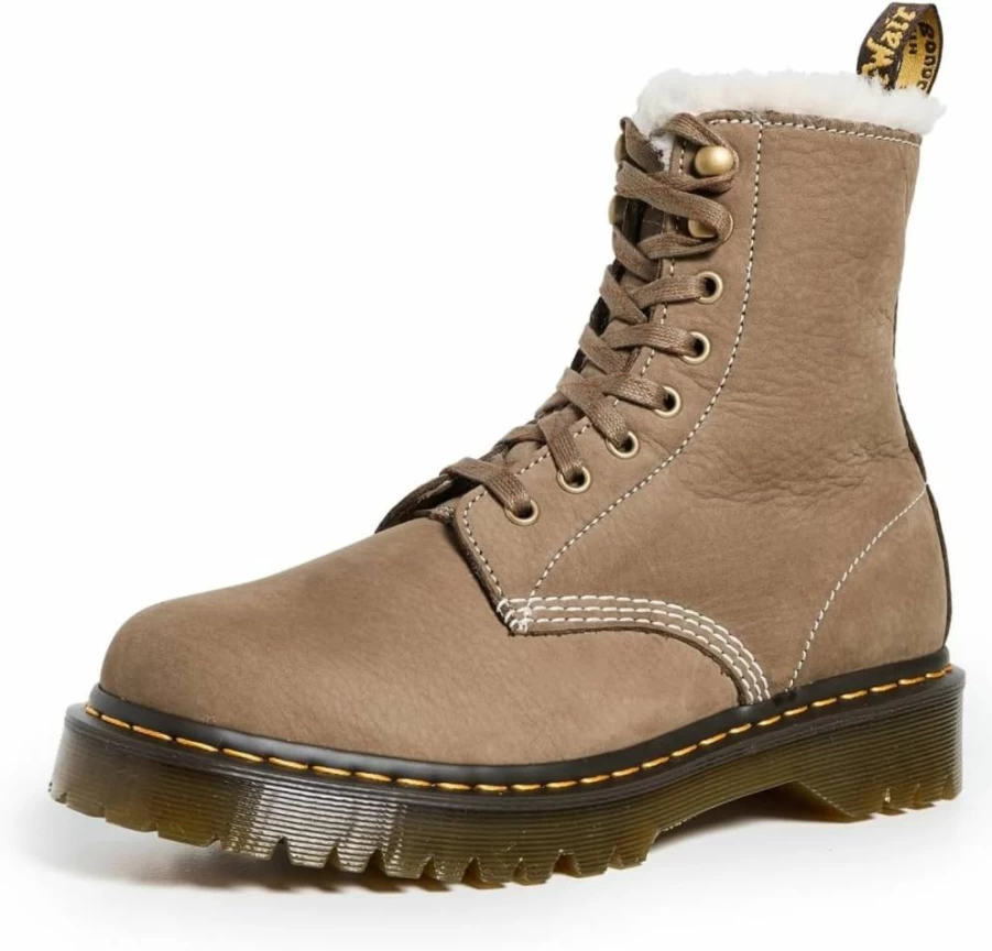 Dr. Martens Women's 1460 BEX Warm Wair Leather Combat Boots - Chunky Sole Lace-Up Ankle Booties