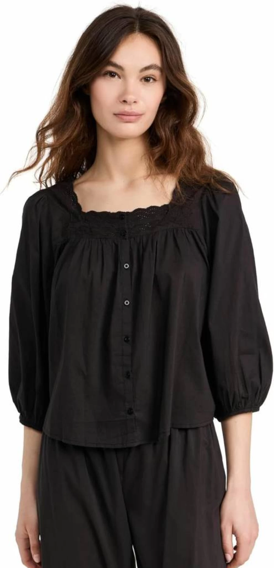 THE GREAT Women's Eyelet Button-Down Sleep Shirt