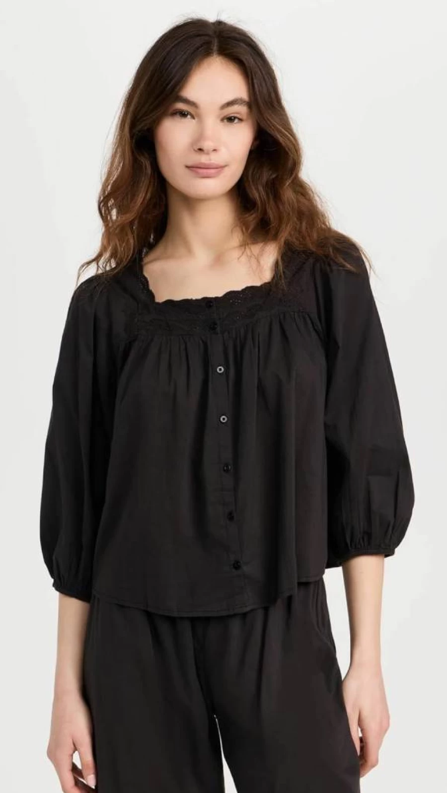 THE GREAT Women's Eyelet Button-Down Sleep Shirt