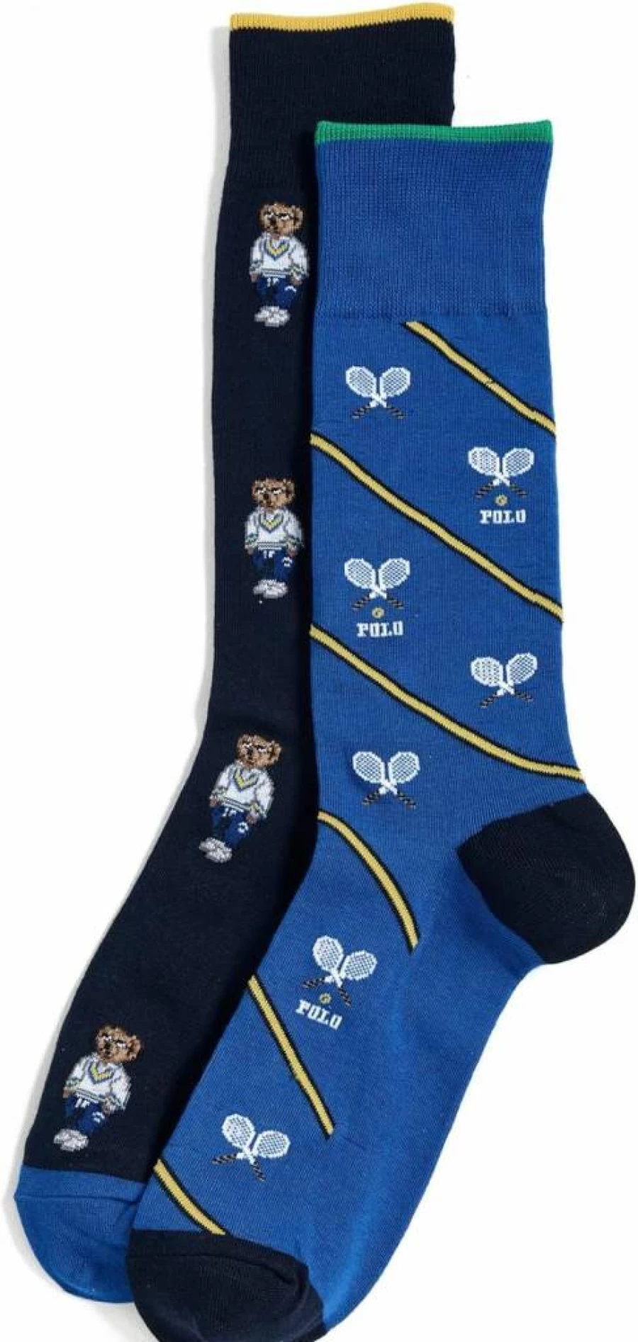 POLO RALPH LAUREN Men's Athletic Club Mini Bear Crew Socks 2-Pack Cotton Casual Sneaker Socks