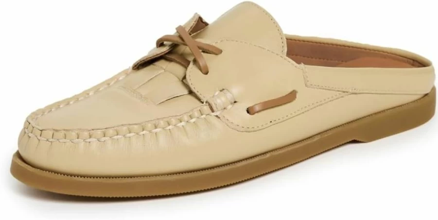 Hereu Women's Nautical Sale Mules - Leather Slip-On Boat Shoes for Summer