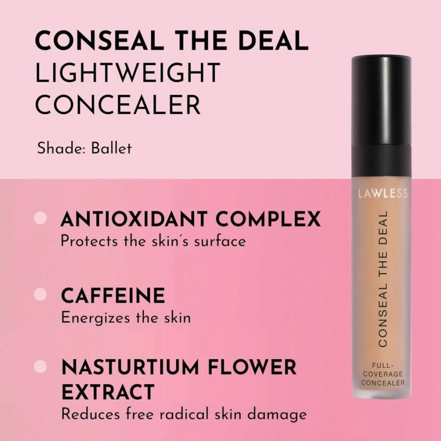 LAWLESS Conseal The Deal Lightweight Longwear Concealer - Cream Puff, Anti-Dark Circles & Puffiness with Antioxidants & Caffeine, Self-Setting, Silicone-Free, 5ml