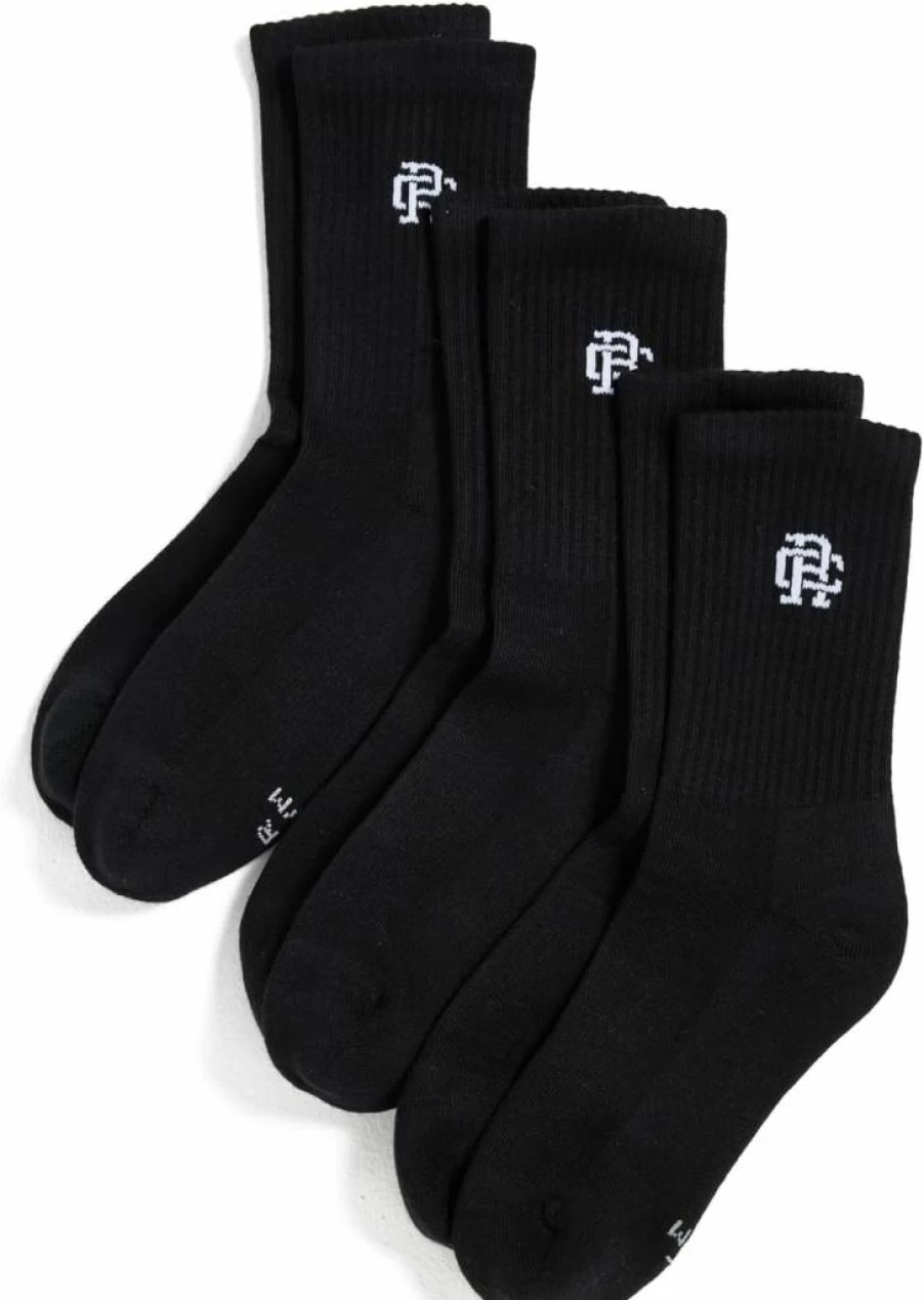 Reigning Champ Men's 3-Pack Classic Mid Crew Socks – Comfortable Athletic Casual Socks