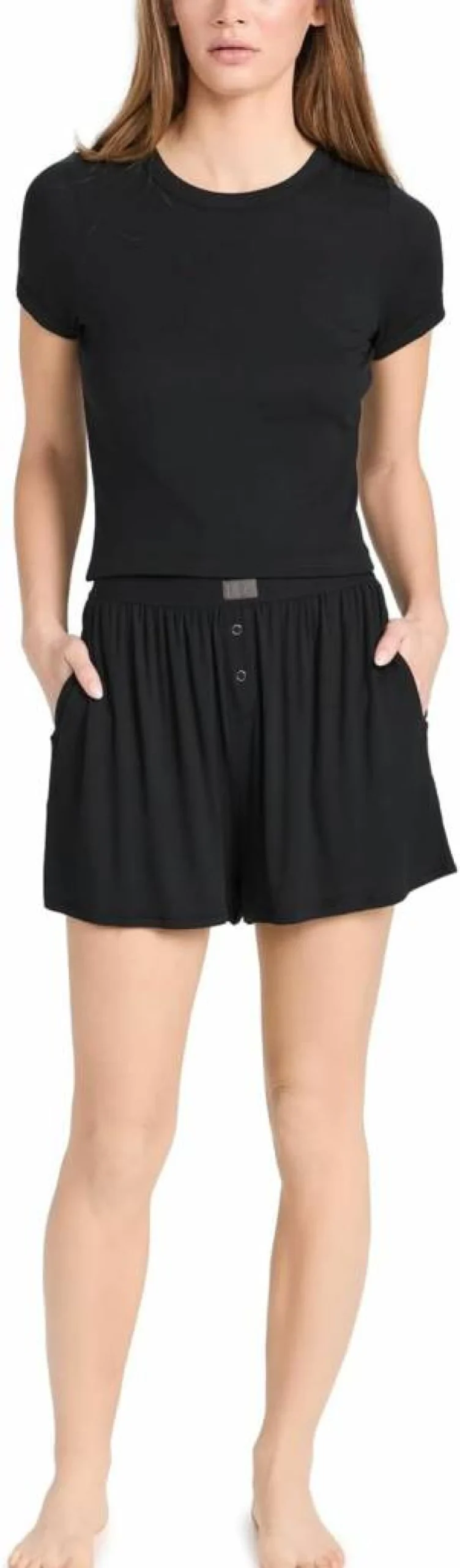 Lunya Women's Soft Modal Ribbed Tee and Shorts Set - Comfortable Sleepwear & Lounge Outfit