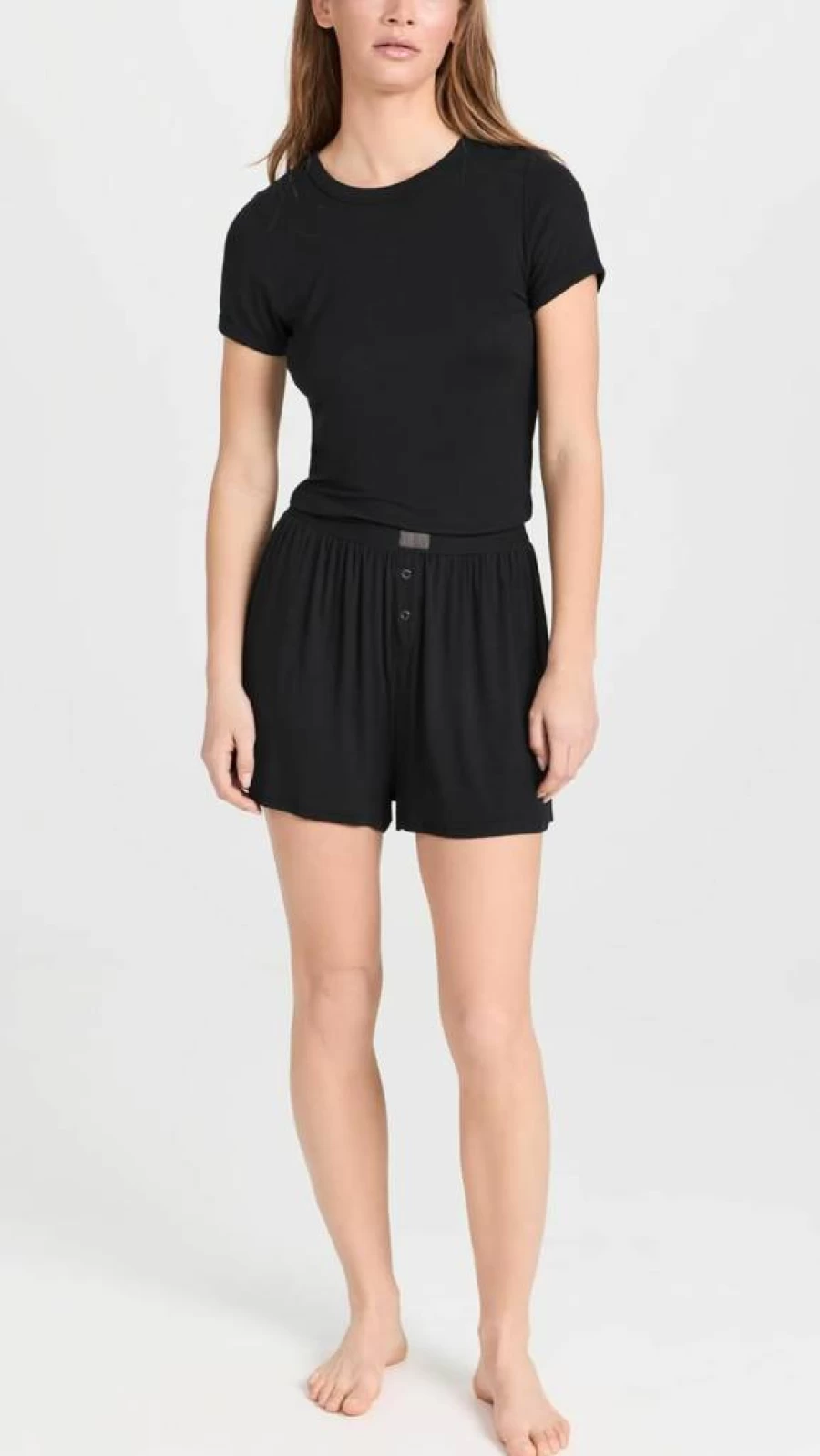 Lunya Women's Soft Modal Ribbed Tee and Shorts Set - Comfortable Sleepwear & Lounge Outfit
