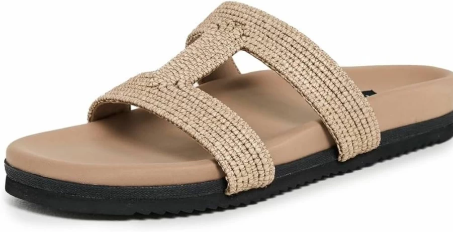 R0AM Women's Raffia Cuff Slide Sandals - Comfortable Summer Slides for Women