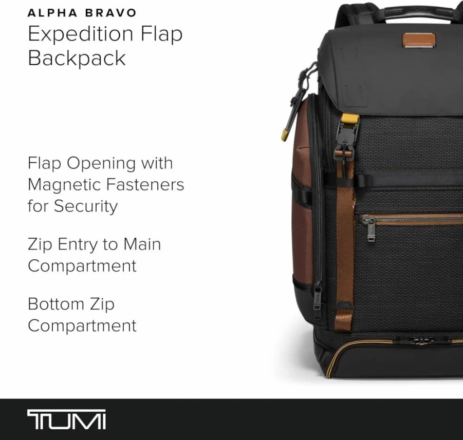 TUMI Alpha Bravo Expedition Flap Backpack - Large 17" Laptop Travel Backpack, 21 x 12.5 x 7.5 Inches, Black Onyx Carry-On Backpack for Work & Travel