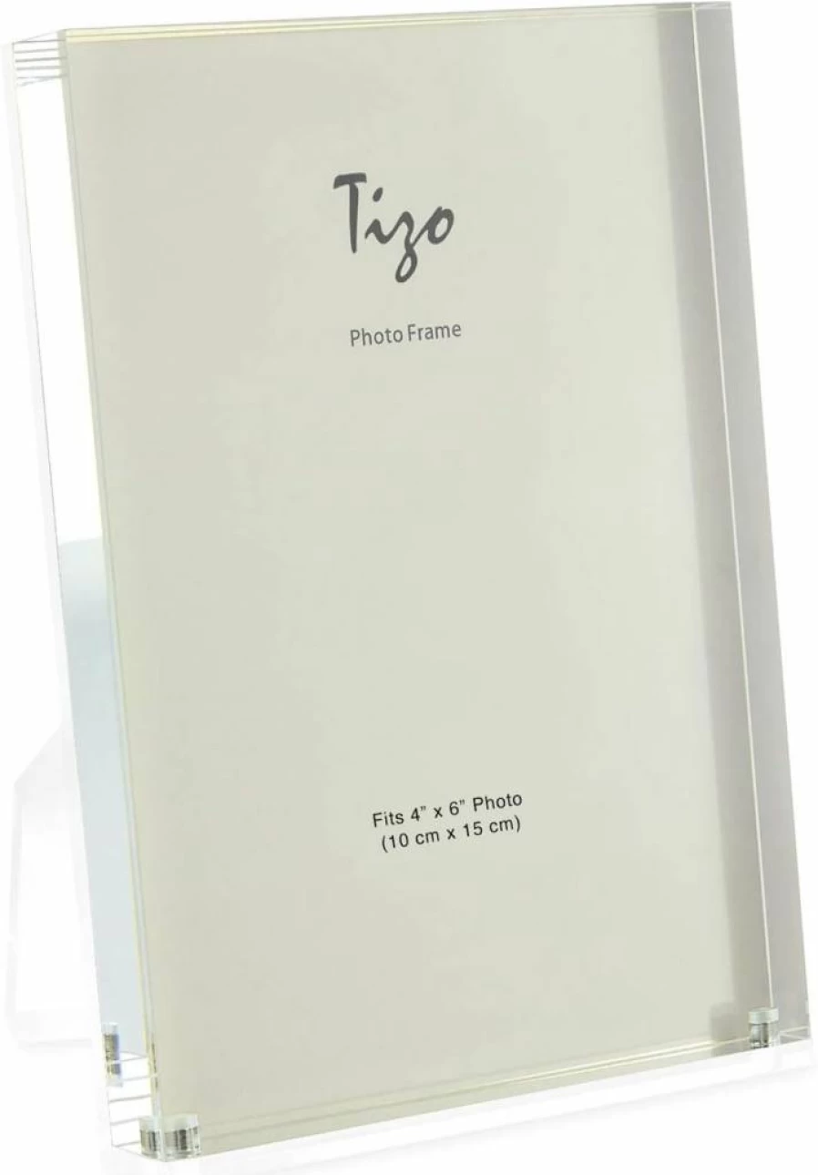 TIZO Vertical 4x6 Lucite Photo Frame - 1 Inch Thick Clear Acrylic with Magnetic Closure, Elegant Display for Pictures - Multiple Colors (Boutique Quality)
