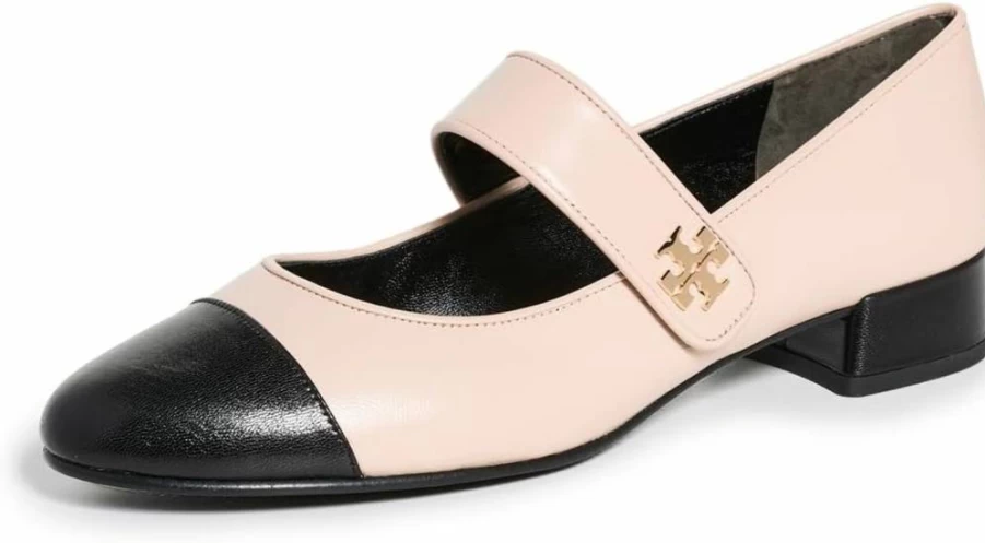 Tory Burch Women's Mary Jane Ballet Flats with Cap Toe 25mm Heel - Classic Comfortable Dress Shoes