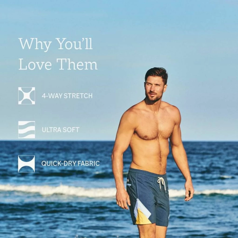 Fair Harbor Men's Bayberry Swim Trunks 7-Inch Inseam with Liner - Anti-Chafe Classic Fit Quick-Dry Beach Shorts