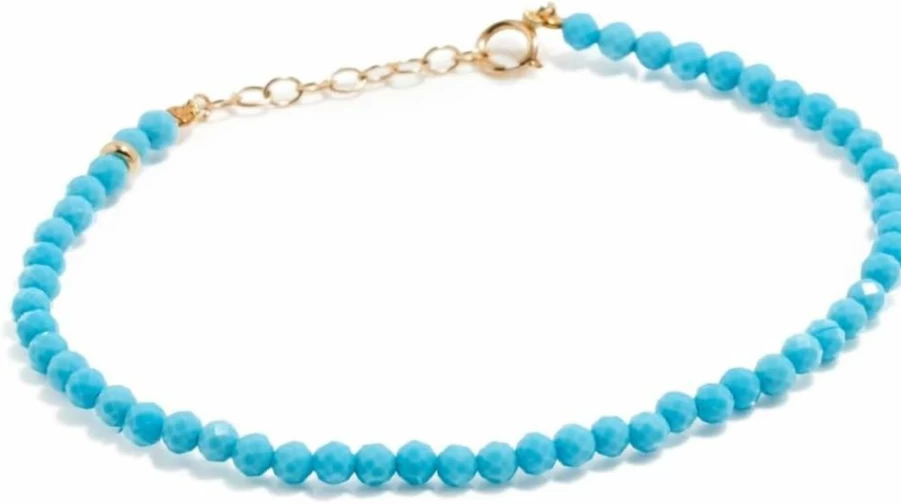JIAJIA 14K Gold December Birthstone Bracelet for Women - Genuine Blue Topaz Gemstone Gift