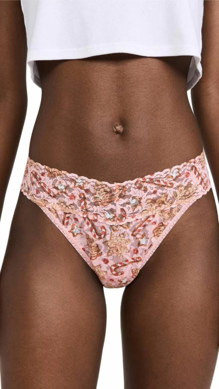 Hanky Panky Women's Gingerbread Printed Signature Lace Thong - Original Rise, One Size