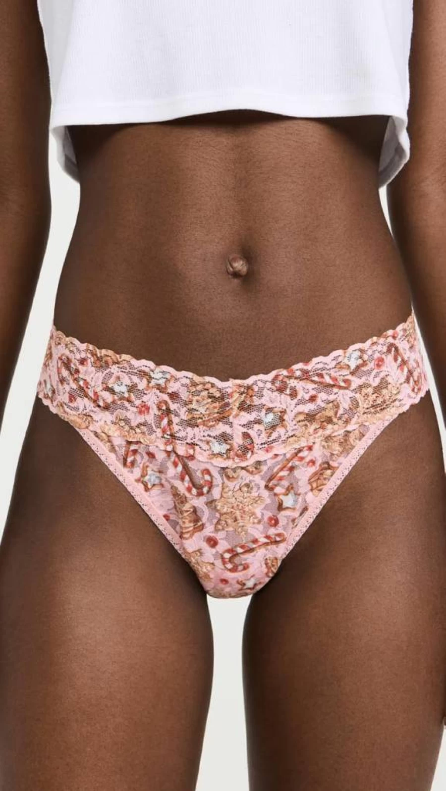 Hanky Panky Women's Gingerbread Printed Signature Lace Thong - Original Rise, One Size