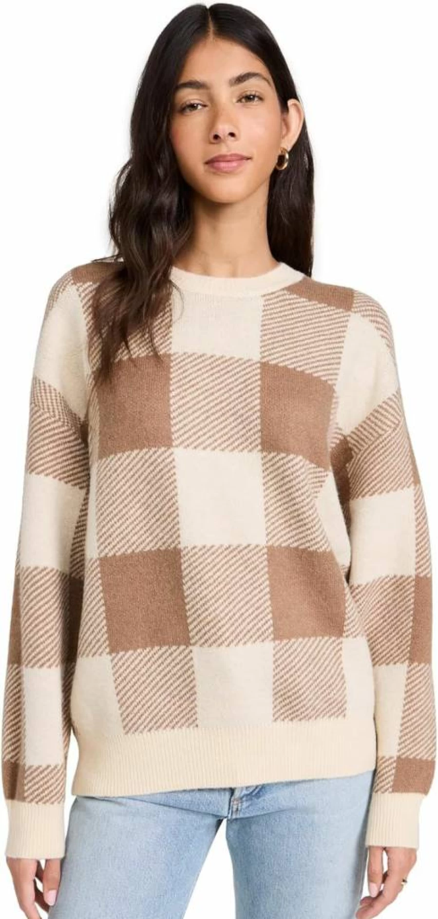 Z SUPPLY Women's Check You Later Pullover Sweater - Cozy Plaid Oversized Knit Top
