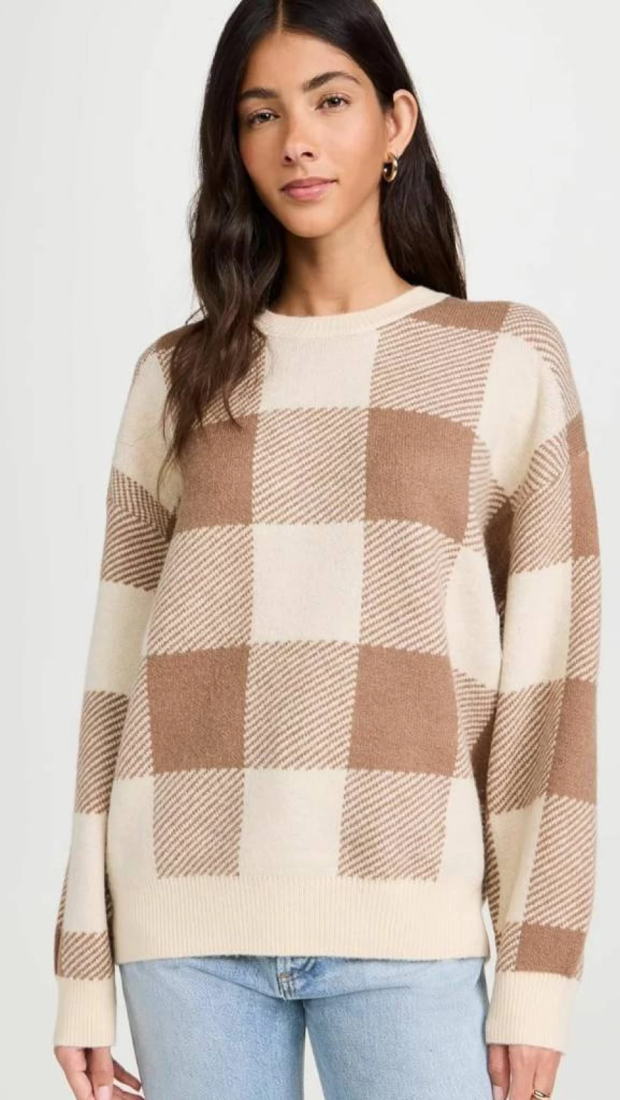 Z SUPPLY Women's Check You Later Pullover Sweater - Cozy Plaid Oversized Knit Top