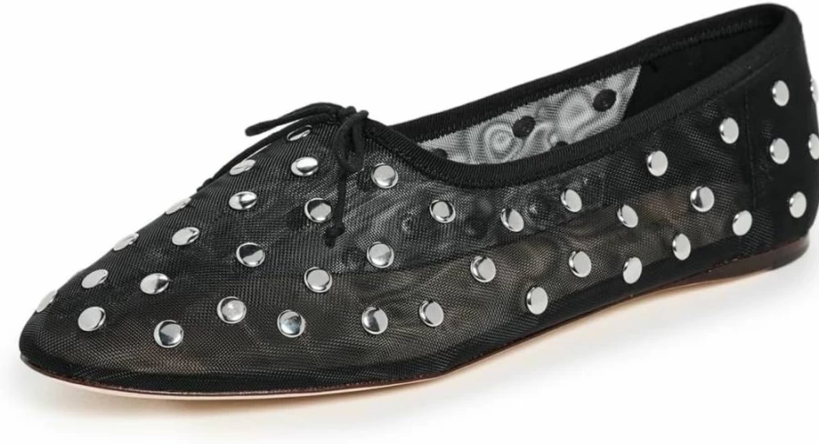Loeffler Randall Women's Landon Soft Ballet Flats - Black & Silver Leather Loafers, Comfortable Slip-On Shoes, Size 8 Medium US